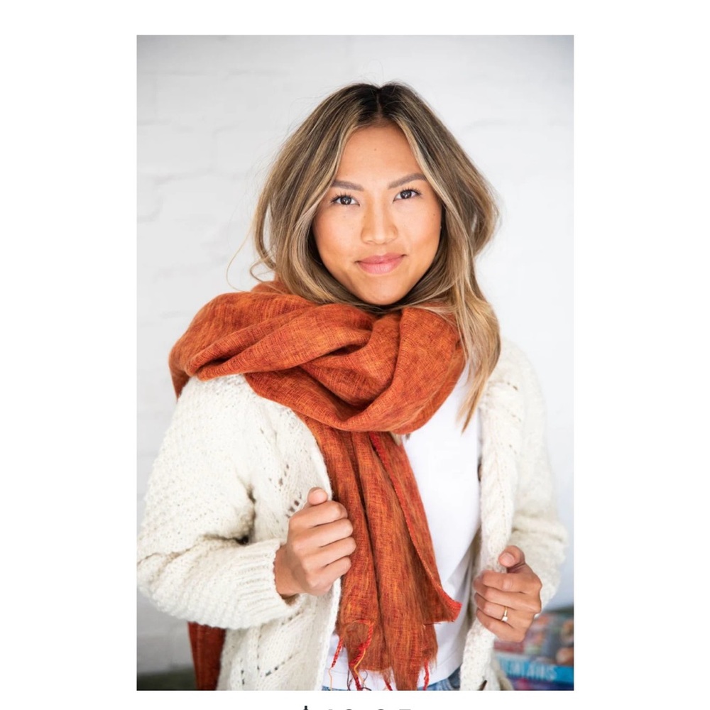 Handmade in Nepal Chic Burnt Orange Women's Wool & Cotton Wrap Scarf